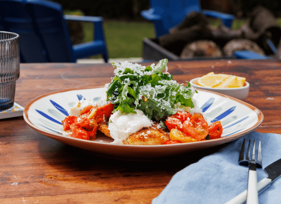 Summer Salad with Chicken Cutlet Tomatoes and Burrata