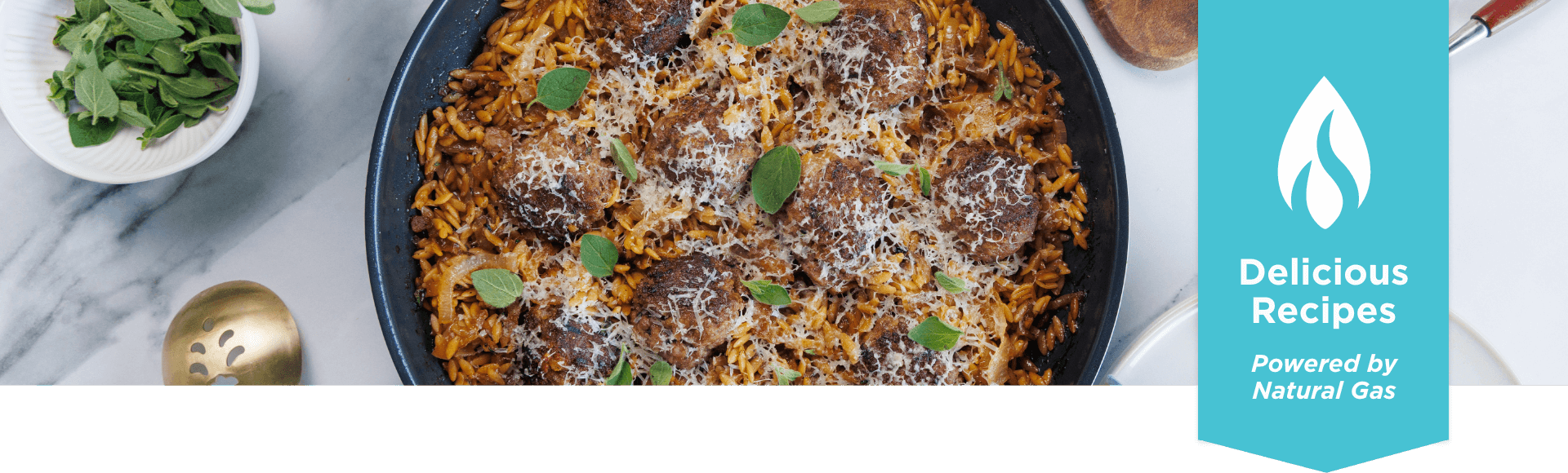 French Onion Orzo with Meatballs