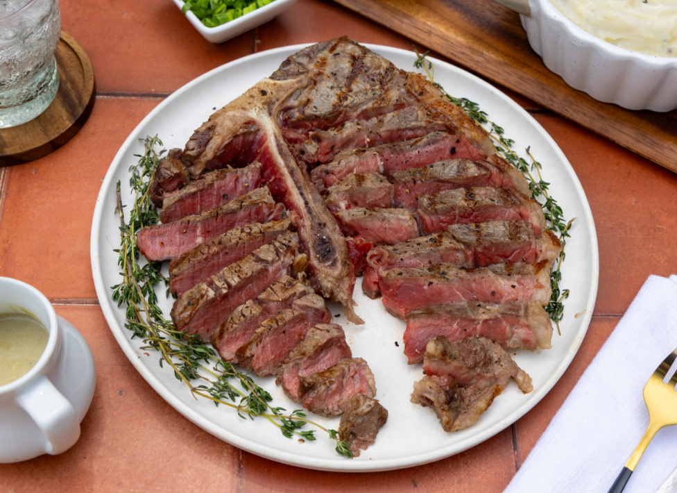Porterhouse Steak with Creamy Blue Cheese Sauce